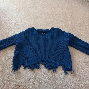 Forever 21 Teal V-Neck Sweater with Fringe
